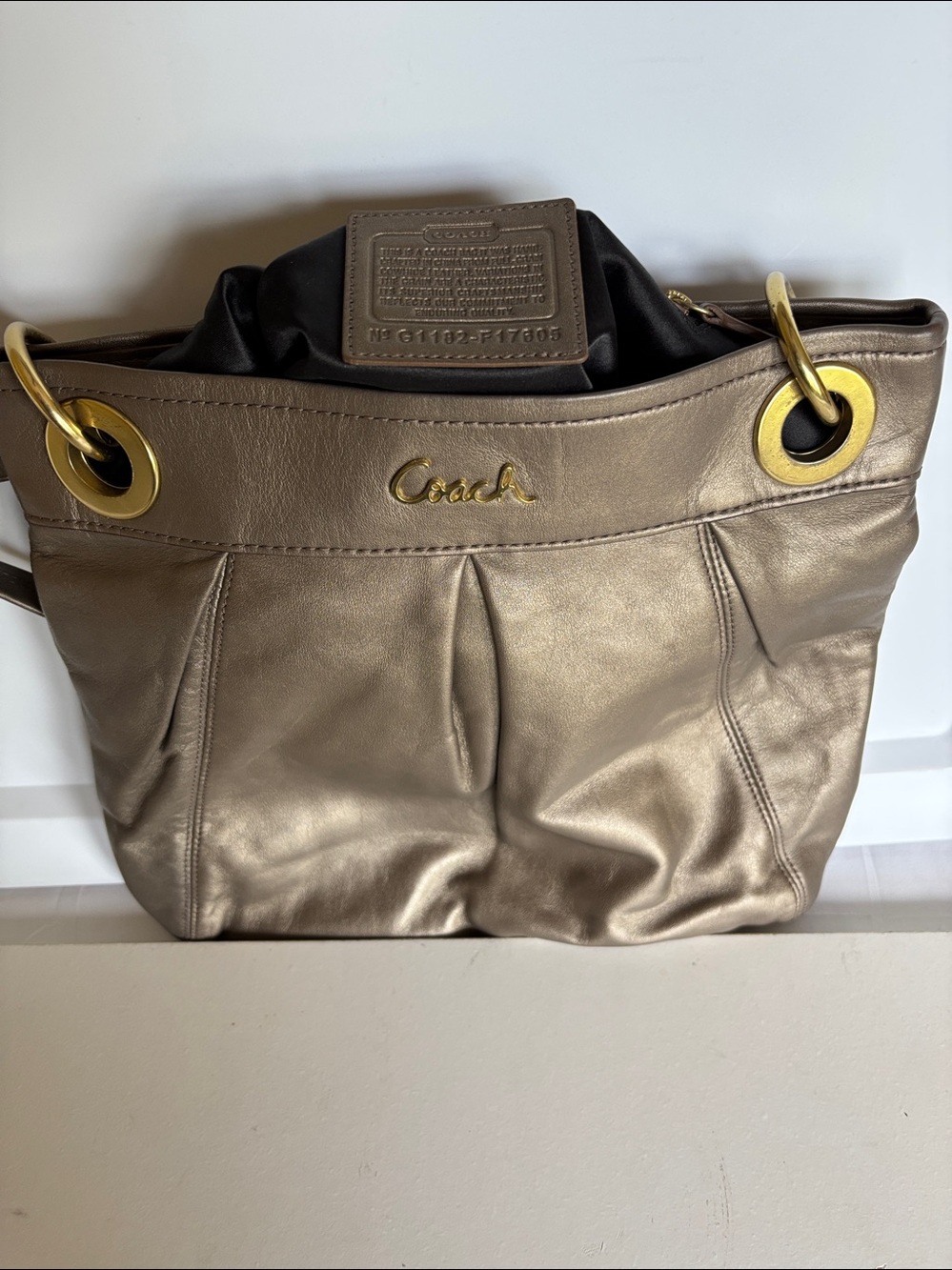 Coach Ashley Hippie Leather Bag, Bronze Leather Gold Hardware F17605 Good Shape - Picture 6 of 10